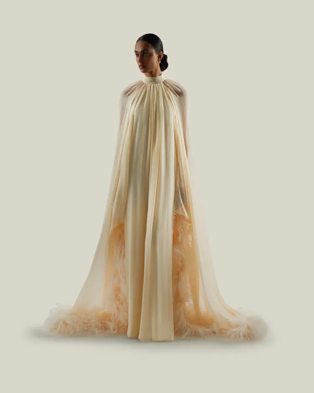 Feathered Eterea Gown in Ivory made by Taller Marmo