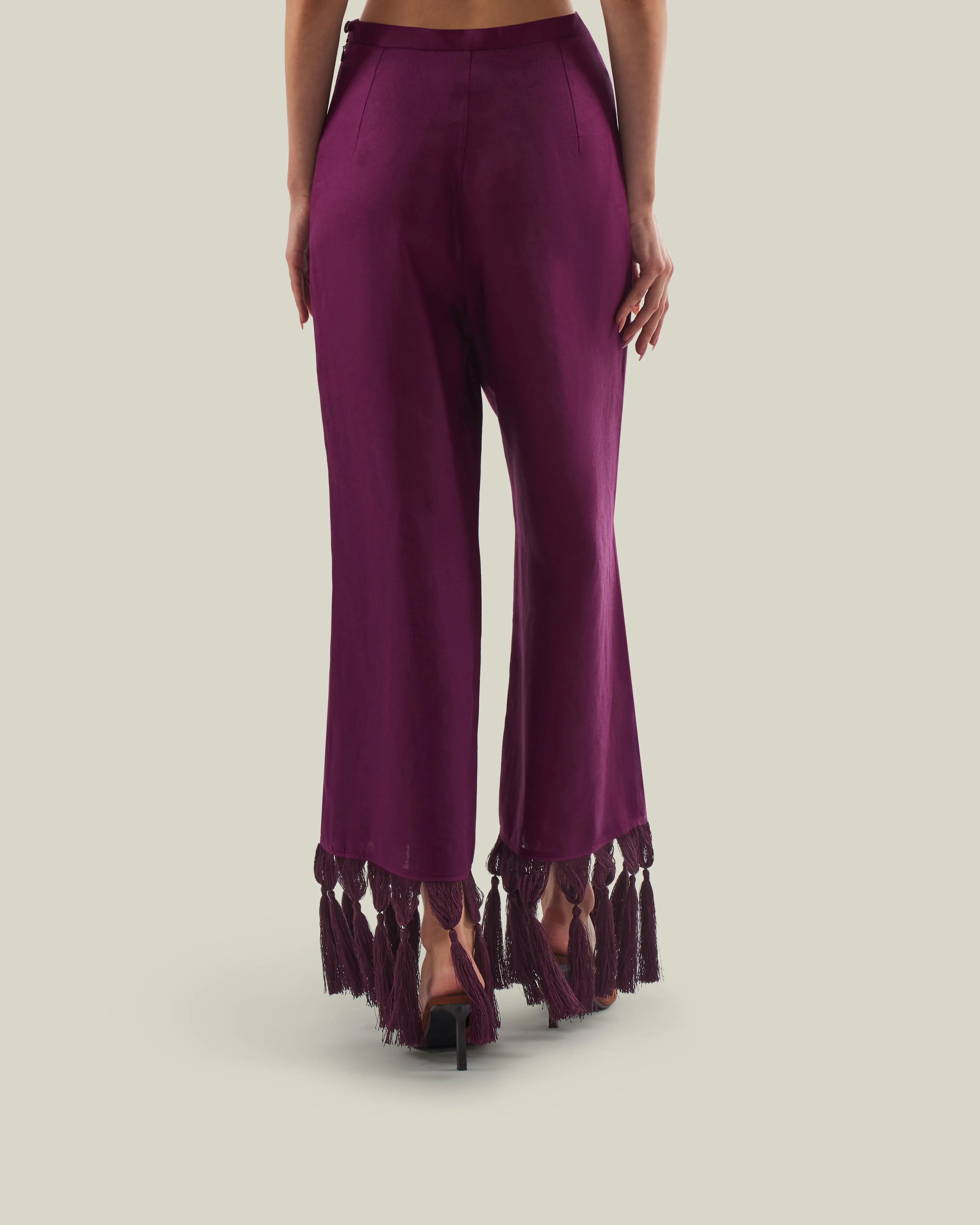 Marlino Fringed Pants in Plum sold by Taller Marmo product image thumbnail 3