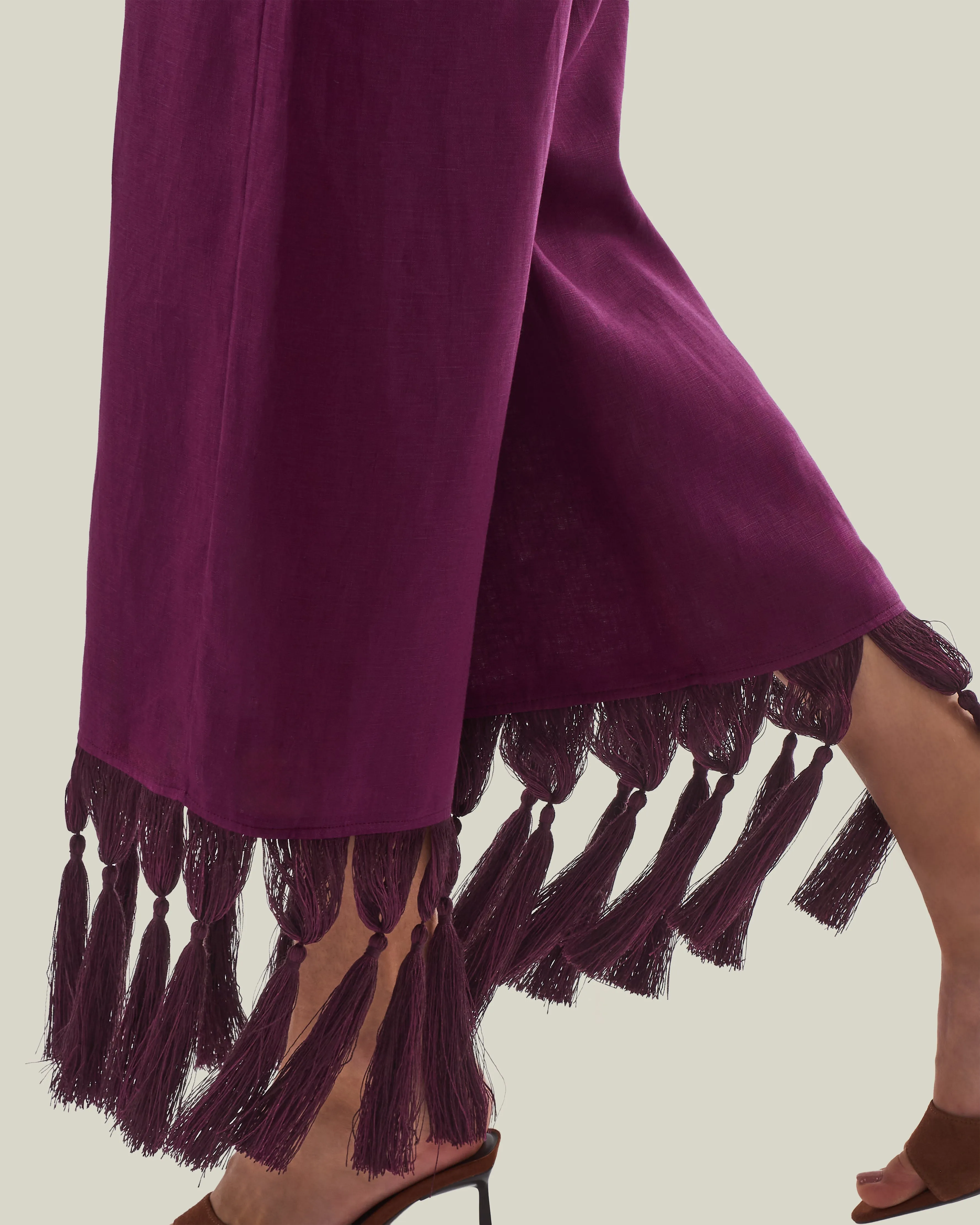 Marlino Fringed Pants in Plum sold by Taller Marmo product image thumbnail 5