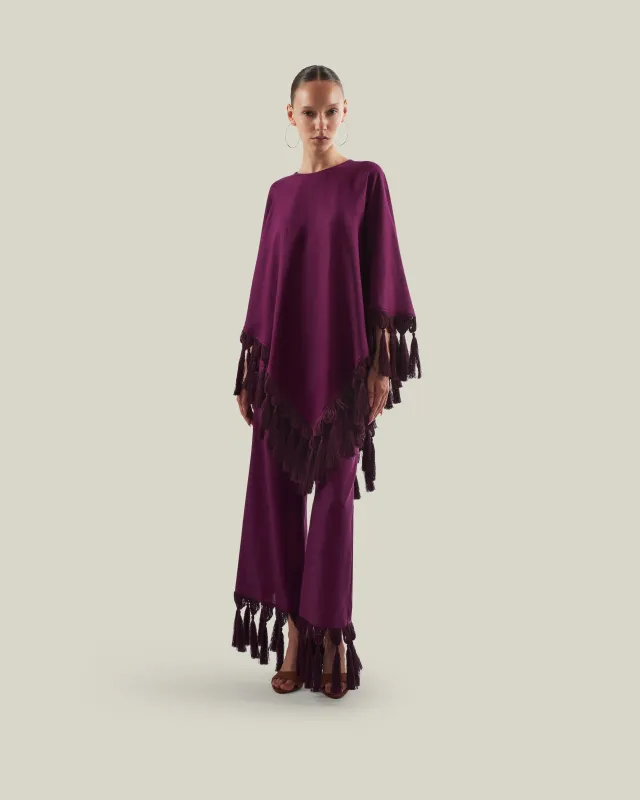 Marlino Fringed Pants in Plum made by Taller Marmo