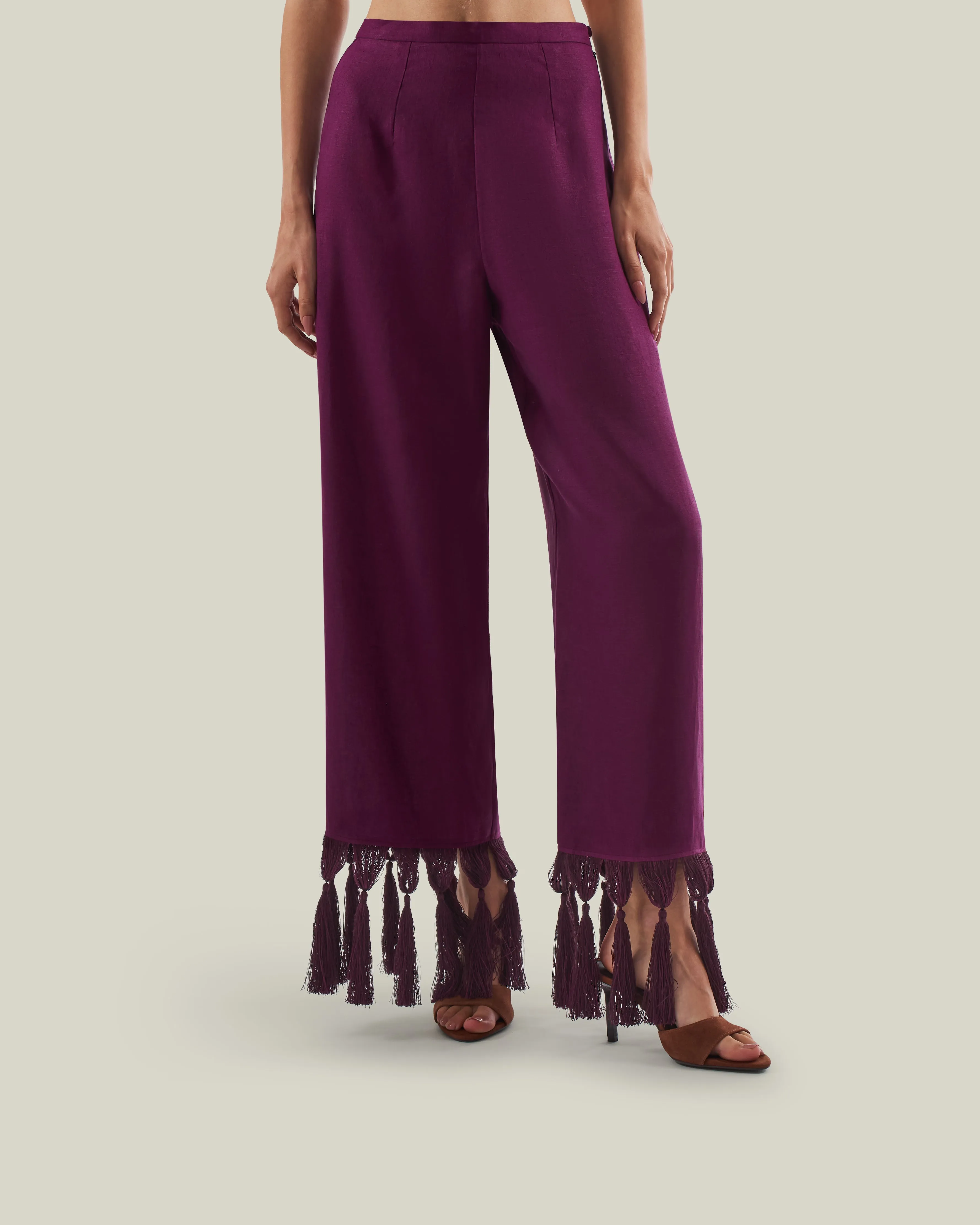 Marlino Fringed Pants in Plum sold by Taller Marmo product image thumbnail 2