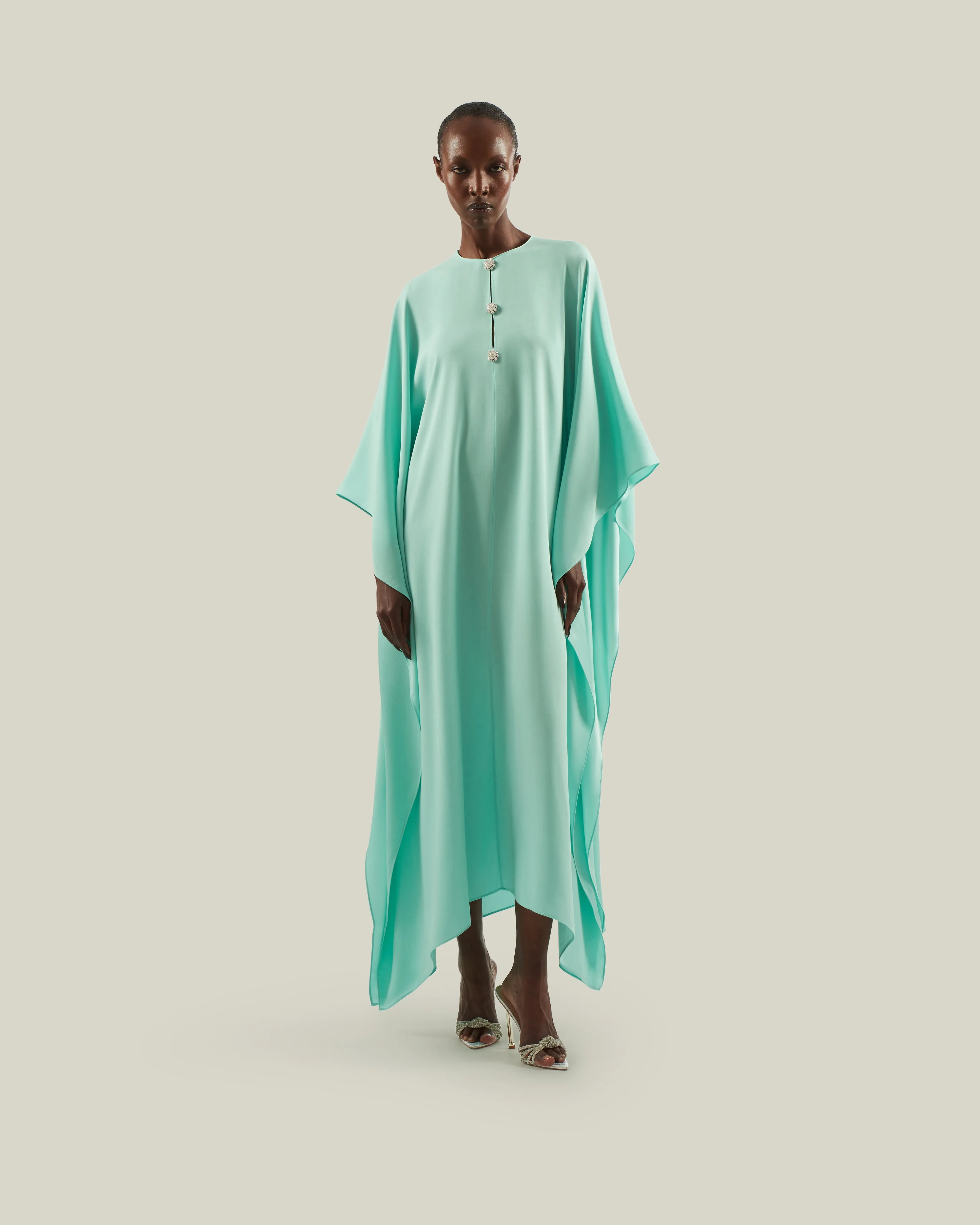 Carthage Kaftan in Acqua sold by Taller Marmo