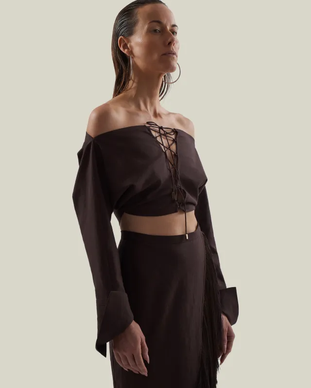 Mila Desert Blouse in Chocolate made by Taller Marmo