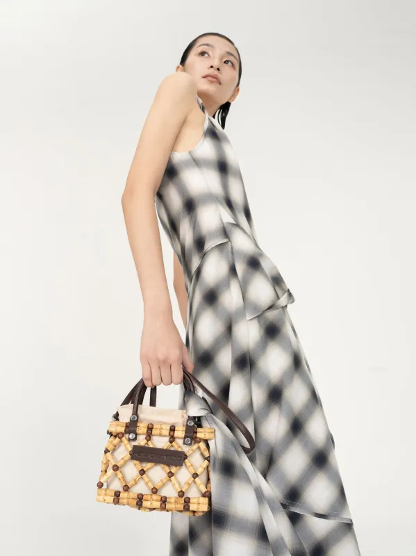 BROWN 2 IN 1 STRAP BAMBOO ROOT WEAVED BAG made by Feng Chen Wang