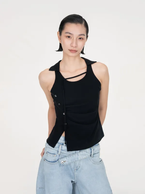 PLEATED POLO TOP made by Feng Chen Wang