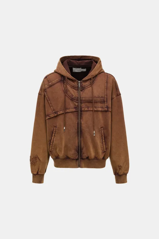 SANDWASHED RIPPED JERSY HOODIE made by Feng Chen Wang