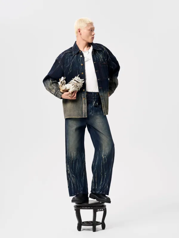 GRADIENT TIE-DYE DUAL WAISTBAND JEANS made by Feng Chen Wang