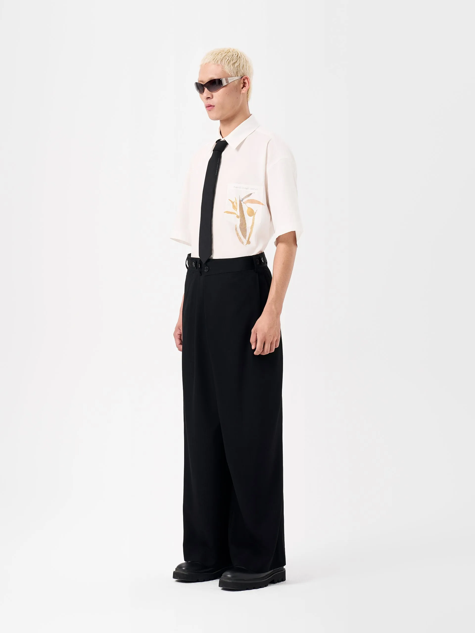 ASYMMETRIC PLACKET WOOL WIDE-LEG TROUSERS sold by Feng Chen Wang product image thumbnail 2
