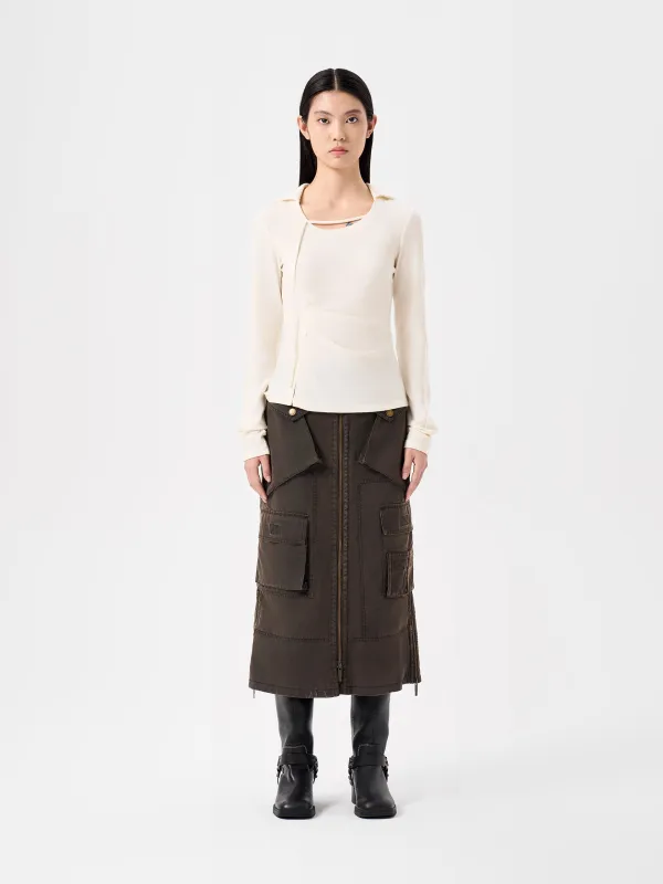 WHITE CREW NECK LONG SLEEVE BASE LAYER TOP made by Feng Chen Wang