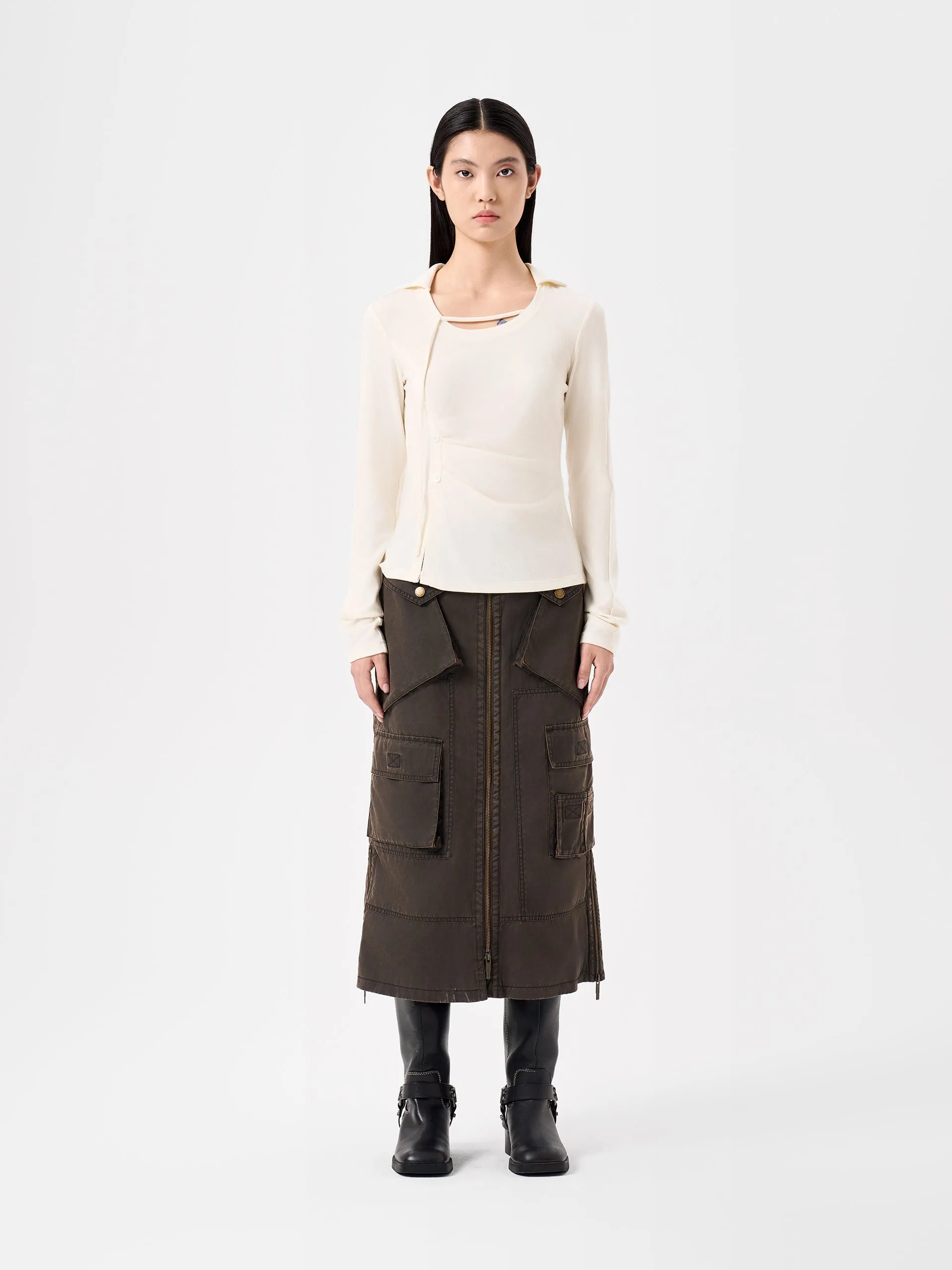 WHITE CREW NECK LONG SLEEVE BASE LAYER TOP sold by Feng Chen Wang