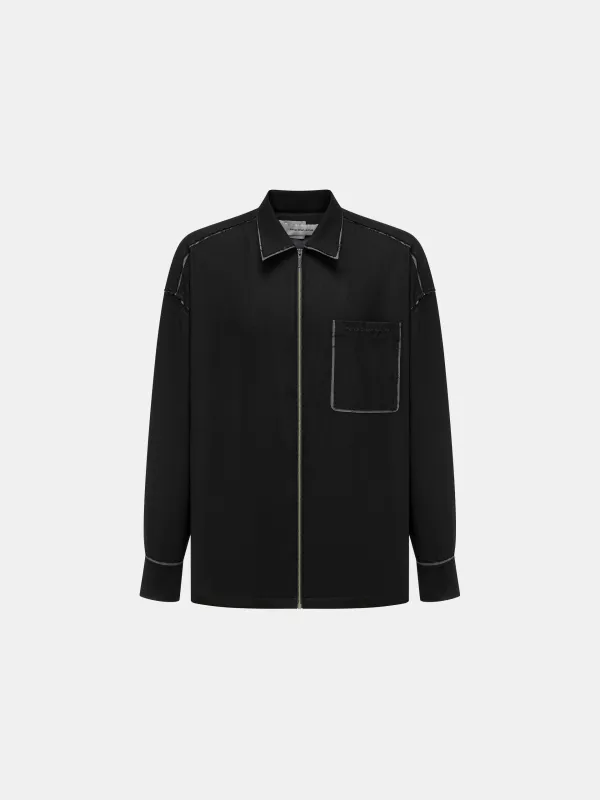 BLACK DECONSTRUCTED COLOR-BLOCK SHIRT JACKET made by Feng Chen Wang