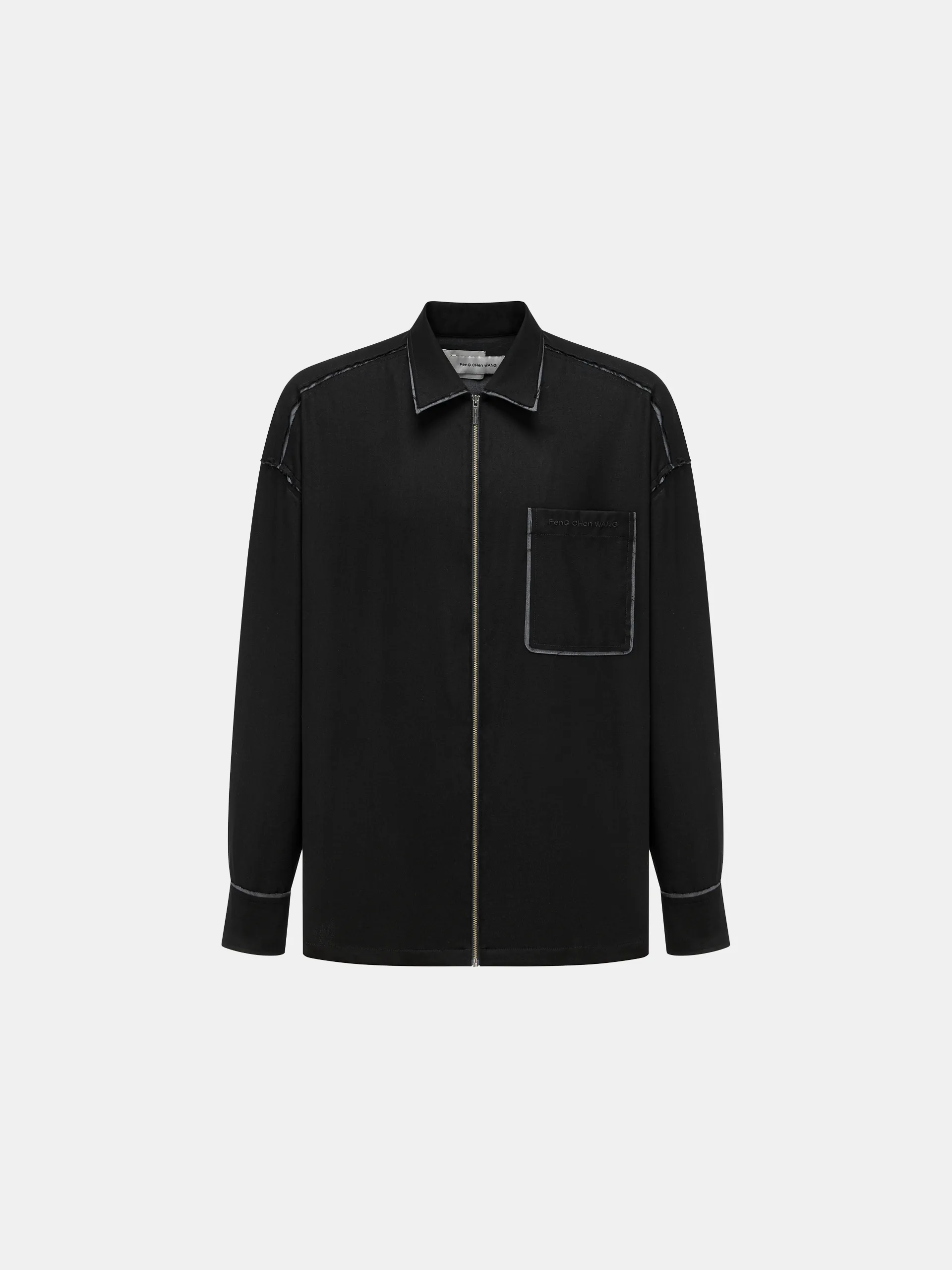 BLACK DECONSTRUCTED COLOR-BLOCK SHIRT JACKET sold by Feng Chen Wang