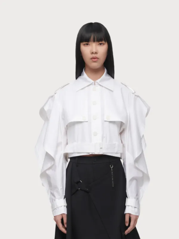 COTTON SHIRTING DRAPED BELL-SLEEVE JACKET made by Feng Chen Wang