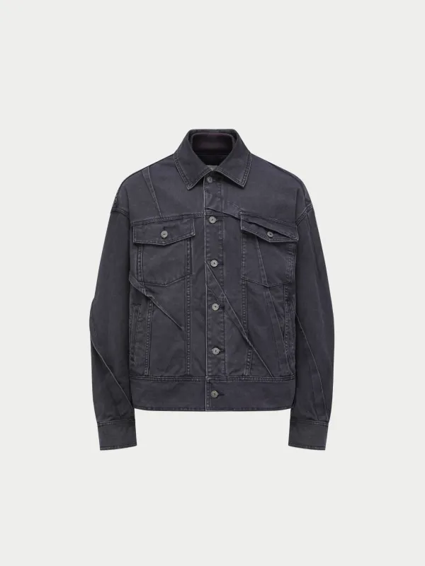 WASHED PLEATED DENIM JACKET made by Feng Chen Wang