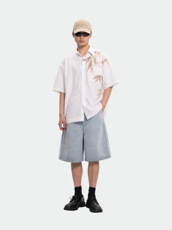 BAMBOO HAND APPLIQUED SHORT SLEEVE SHIRT made by Feng Chen Wang