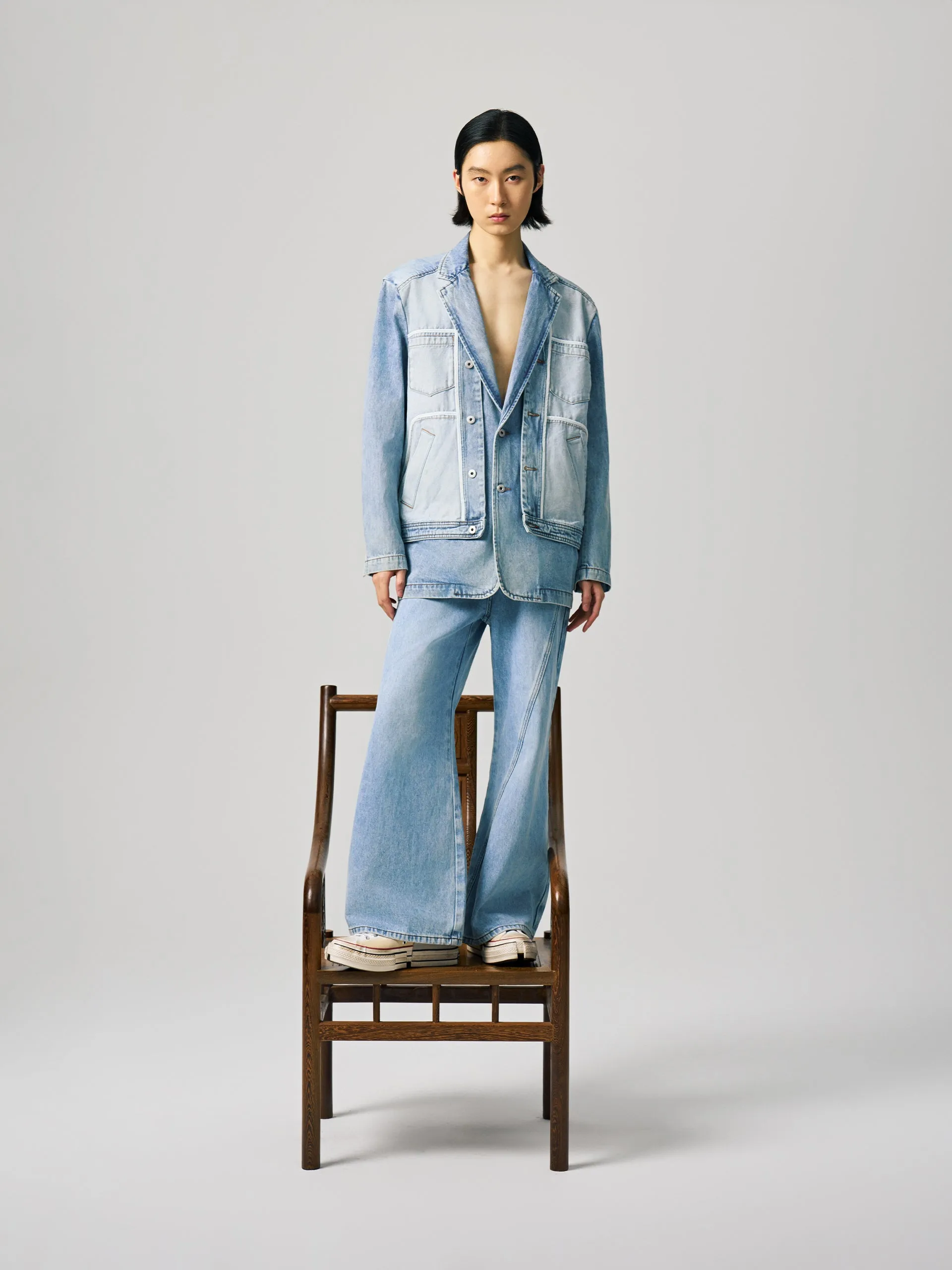 INSIDE OUT PATCHED DENIM JACKET sold by Feng Chen Wang