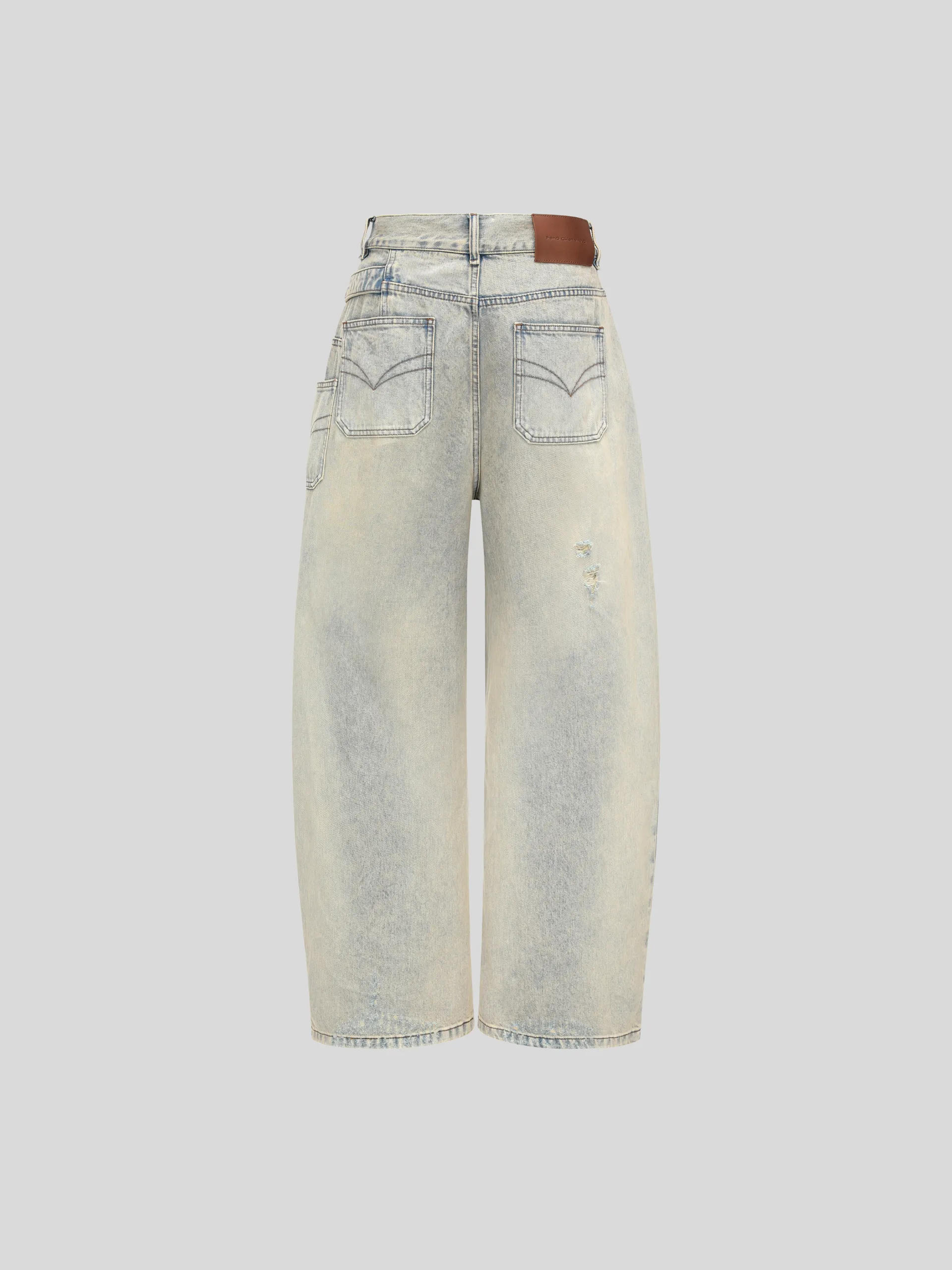 VINTAGE LIGHT BLUE WASHED DECONSTRUCTED DENIM PANTS sold by Feng Chen Wang product image thumbnail 2