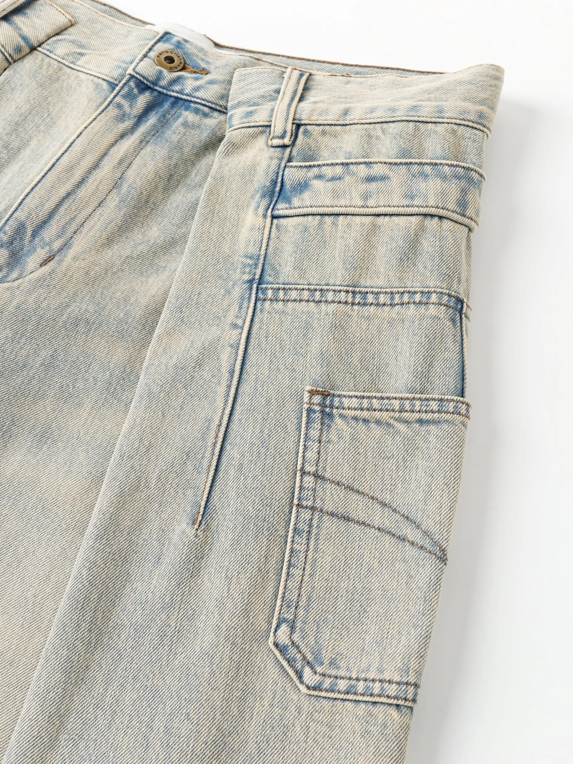 VINTAGE LIGHT BLUE WASHED DECONSTRUCTED DENIM PANTS sold by Feng Chen Wang product image thumbnail 5
