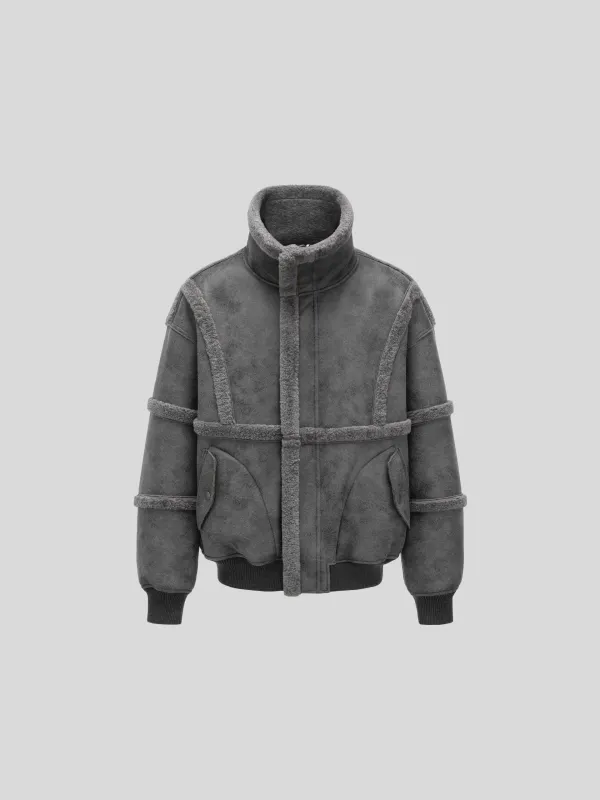 REVERSIBLE FAUX SHEARLING STAND-COLLAR JACKET made by Feng Chen Wang