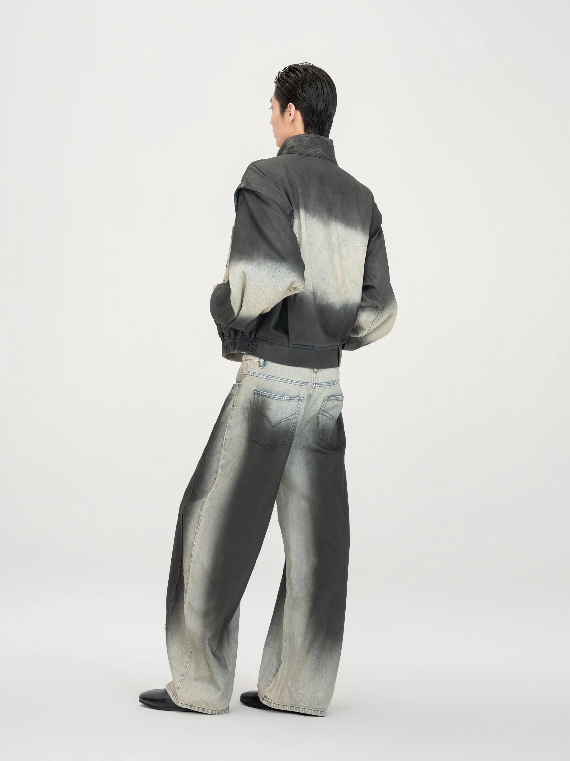 BLUE-TO-BLACK OMBRE DENIM STAND-COLLAR JACKET sold by Feng Chen Wang product image thumbnail 5