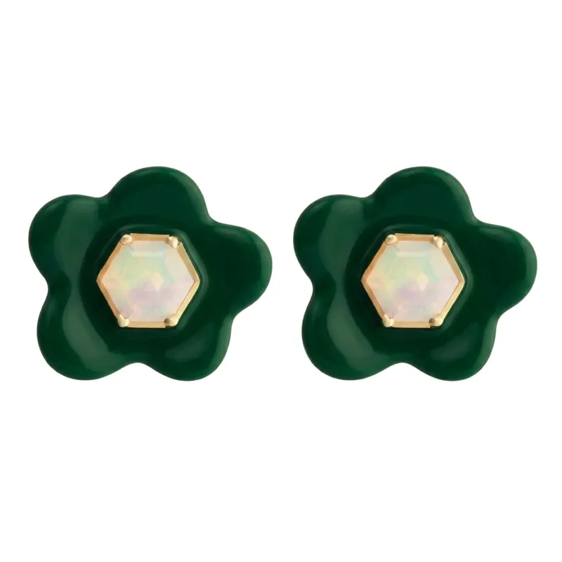 FLOWER OPAL GREEN EARRINGS made by Aliita