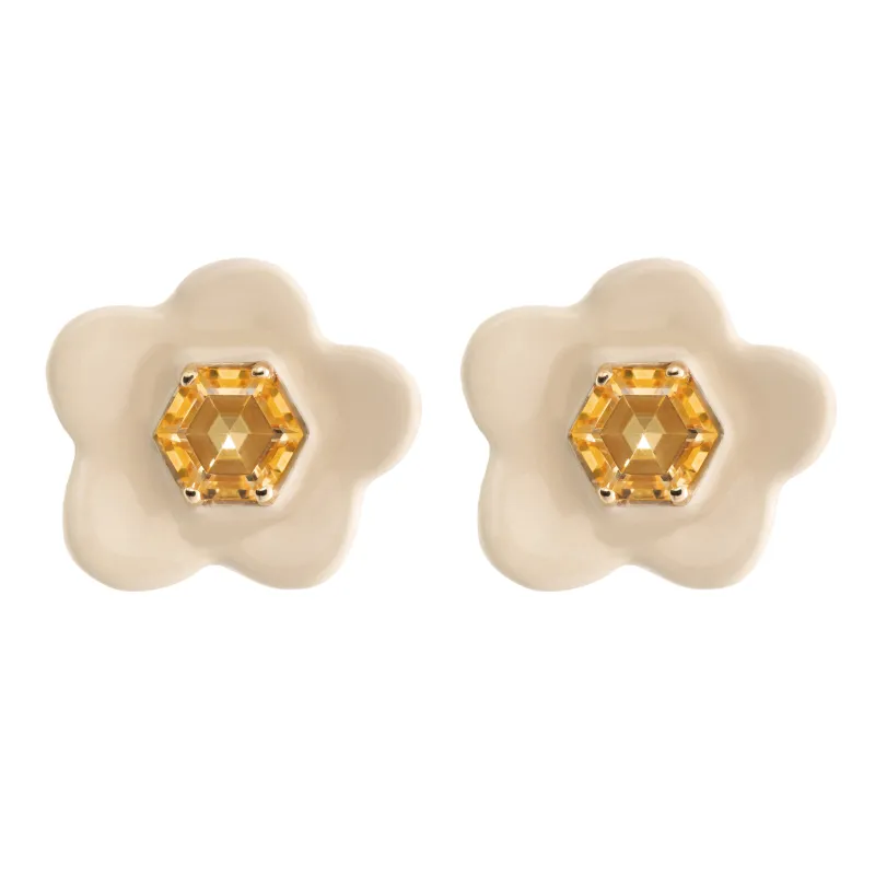 FLOWER CITRINE WHITE EARRINGS made by Aliita