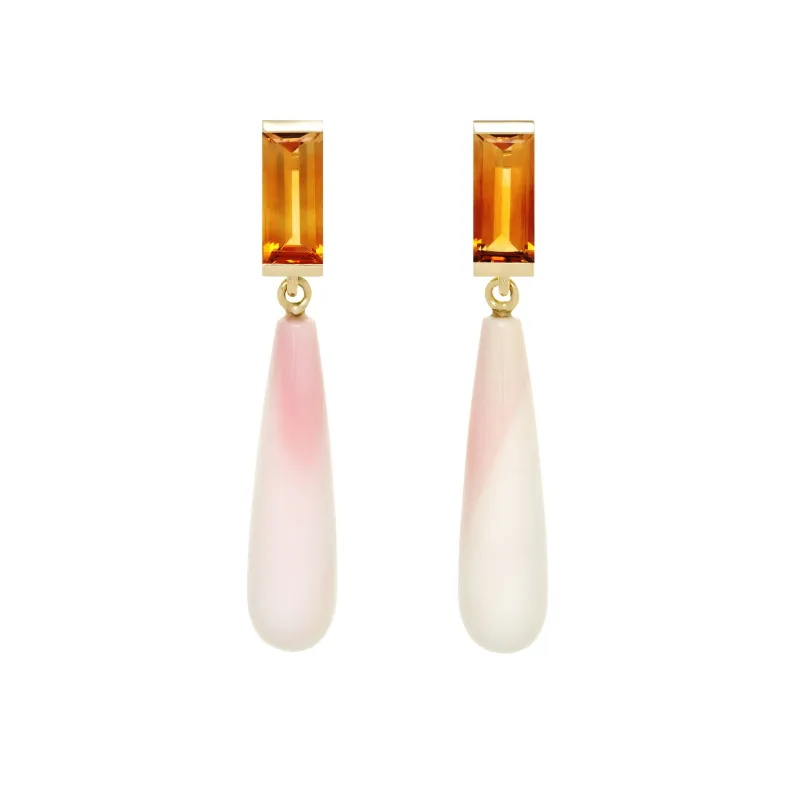DECO MAXI DROP CITRINE + PINK SHELL EARRINGS made by Aliita