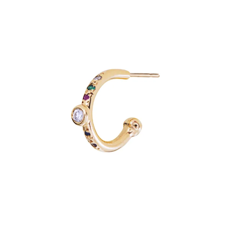 Diamond Bezel Huggie with Rainbow Gems made by Scosha