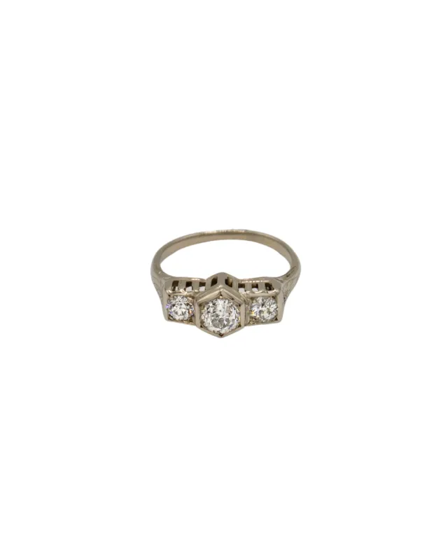 Vintage Art Deco Ring Three Stone Ring with Diamonds made by Scosha