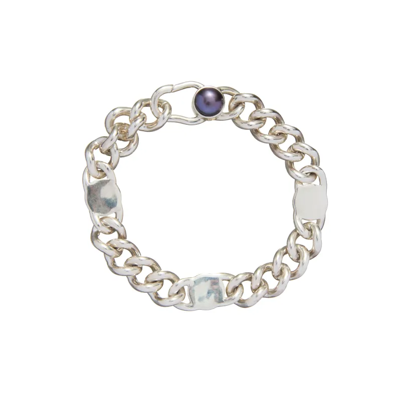 Curb and Shield Chain Bracelet in Sterling Silver made by Scosha