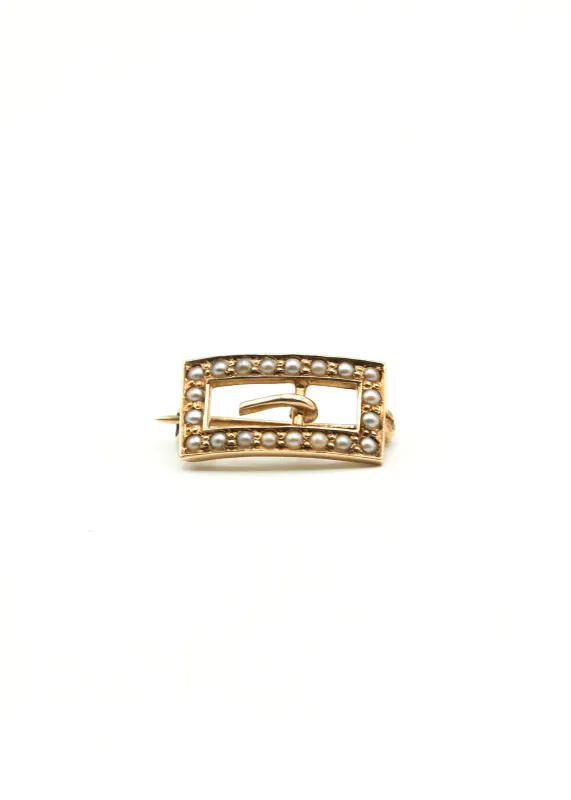 Vintage 14K Gold and Seed Pearl Buckle Brooch made by Scosha