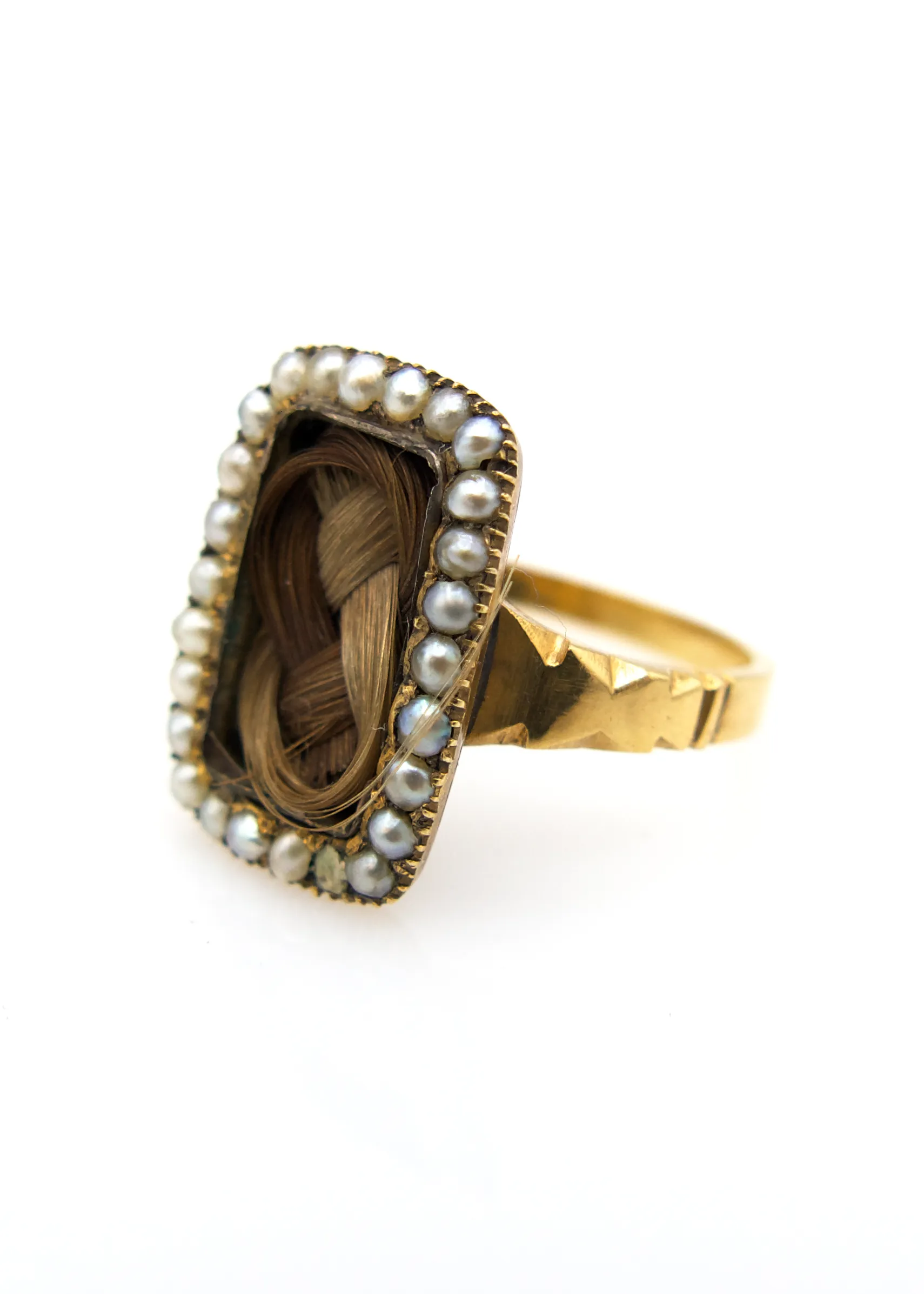Victorian 9K Gold Hair Braid Mourning Ring with Seed Pearls sold by Scosha product image thumbnail 3