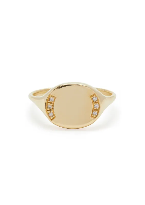 Oval Signet Ring in Gold with Diamonds made by Scosha
