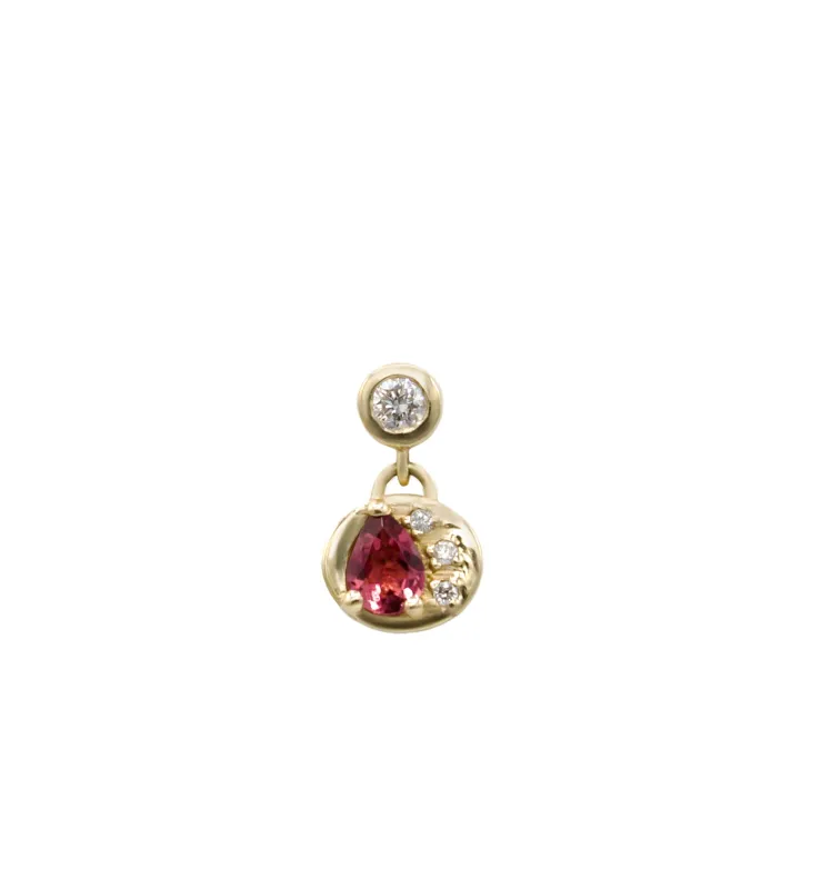 Bezel Stud Drop Diamond and Pink Tourmaline made by Scosha