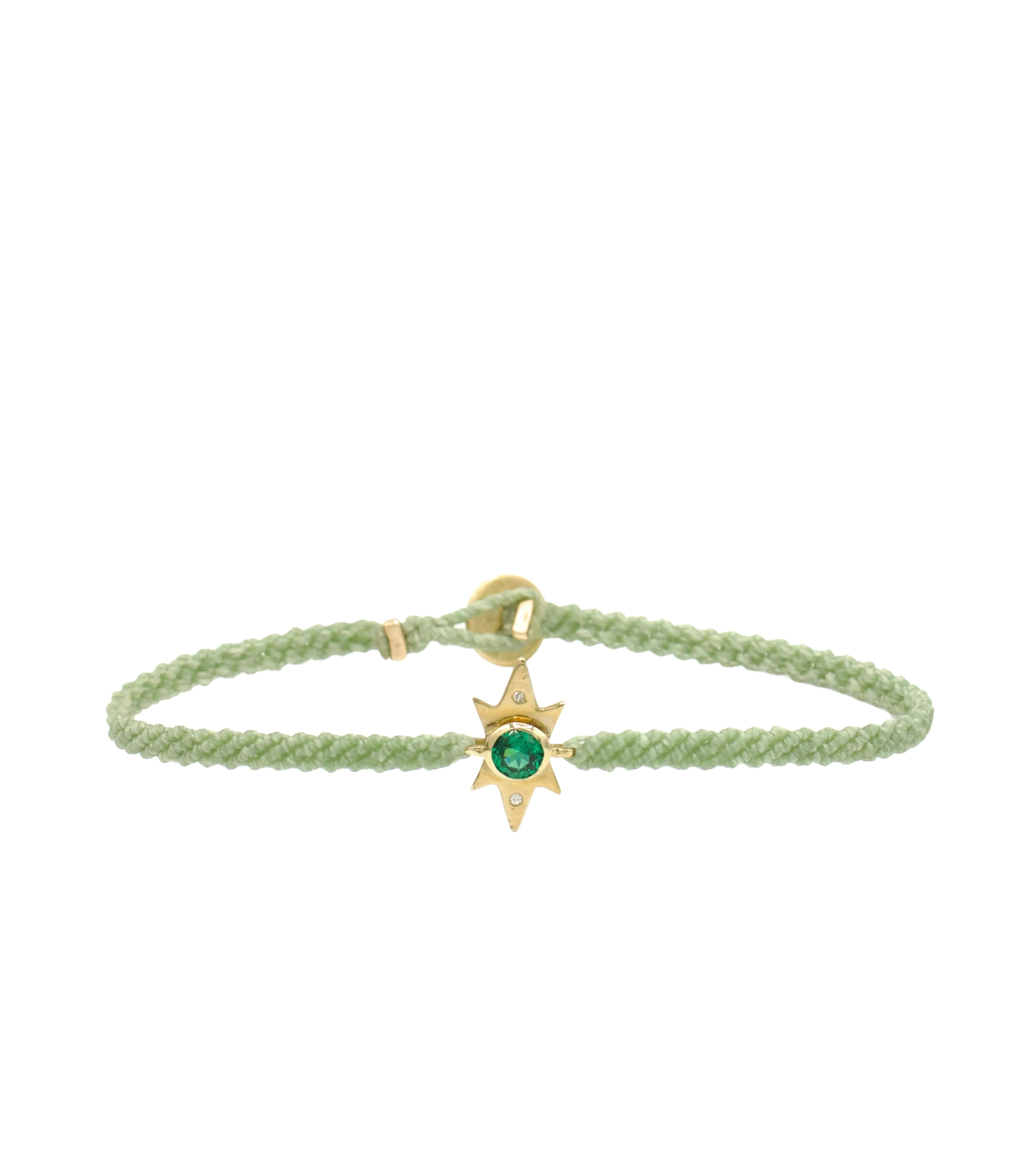 Honor Bracelet in Brass Green CZ in Sage Macrame sold by Scosha
