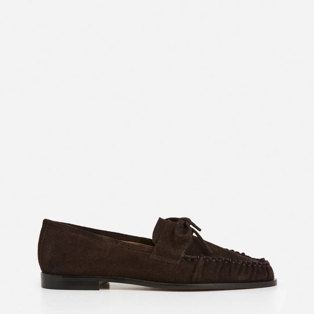 Dylan Suede Chocolate sold by Flattered
