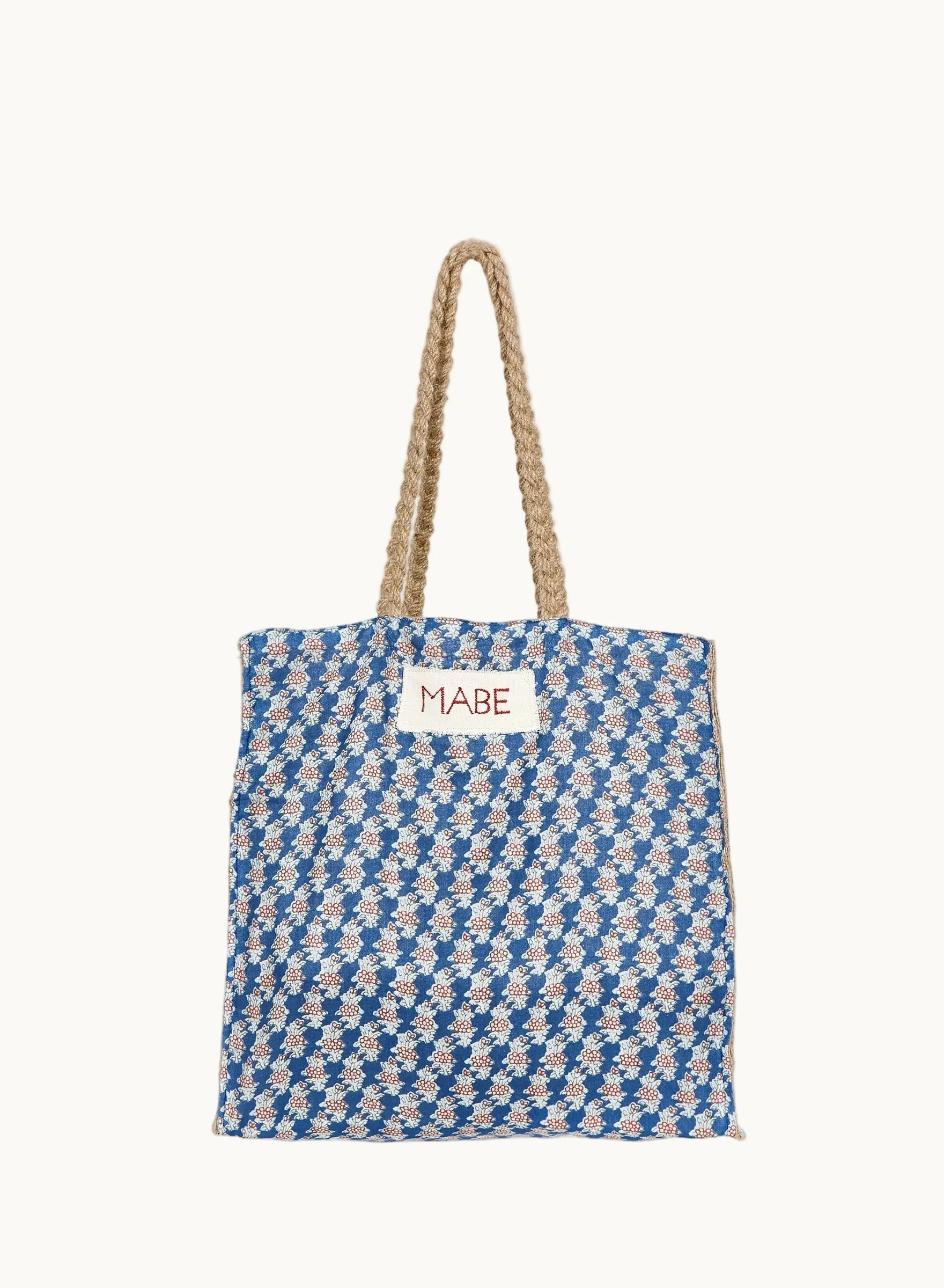 Blockprint & Jute Tote sold by M.A.B.E.