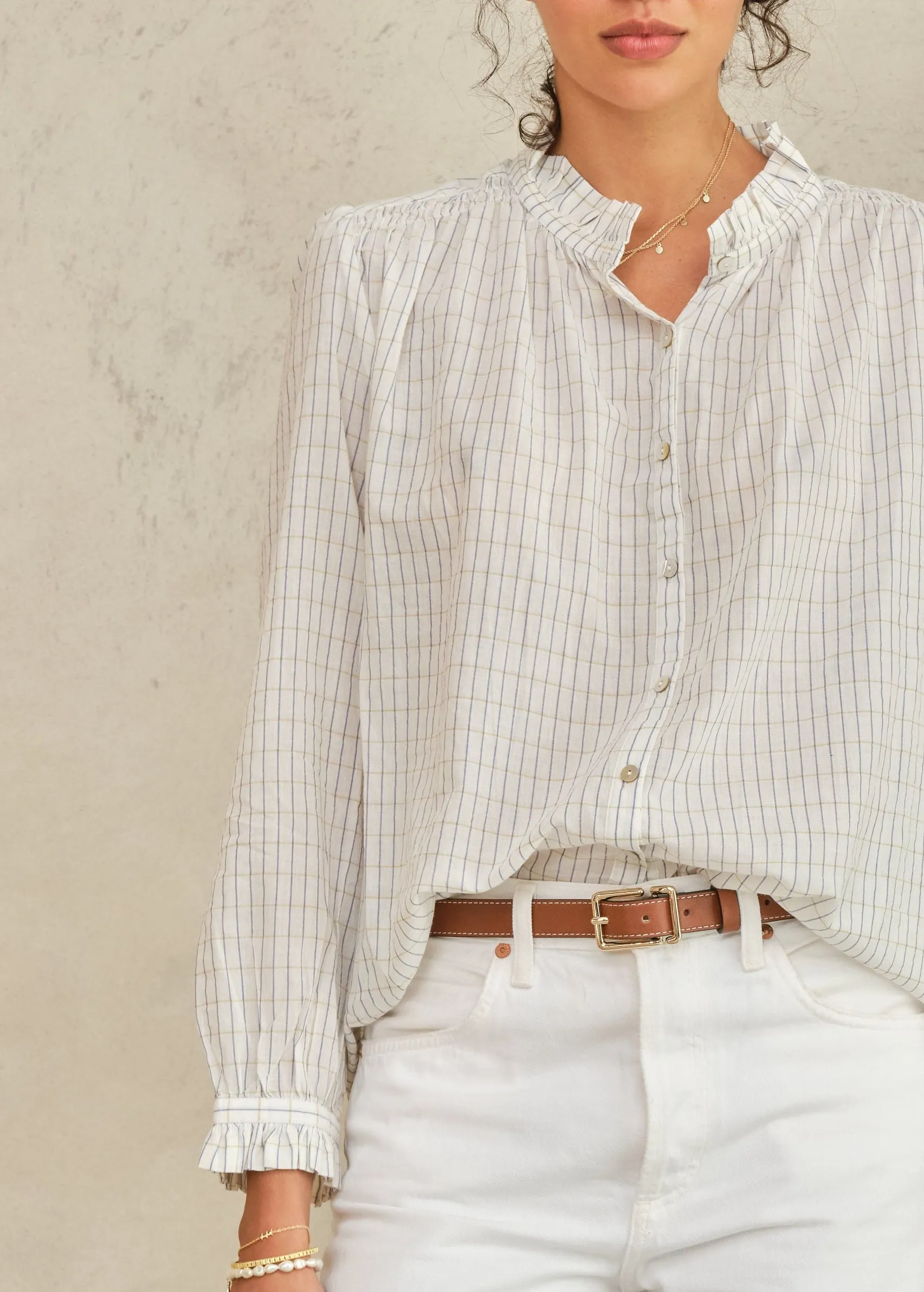 Chrissie Long Sleeve Top -Ecru/Check sold by M.A.B.E.