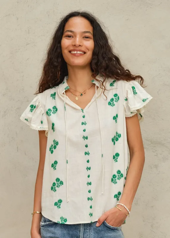 Iris Frill Short Sleeve Top - Green made by M.A.B.E.