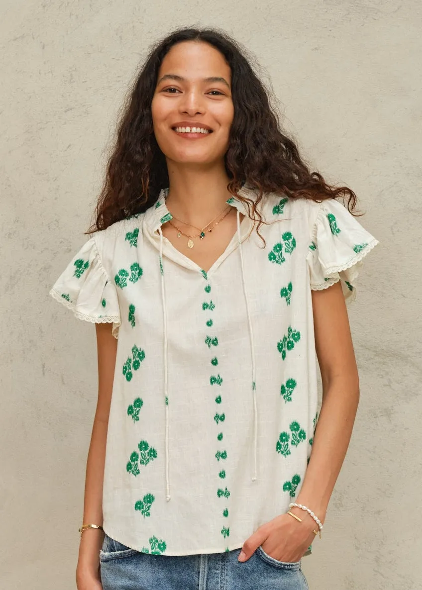 Iris Frill Short Sleeve Top - Green sold by M.A.B.E.