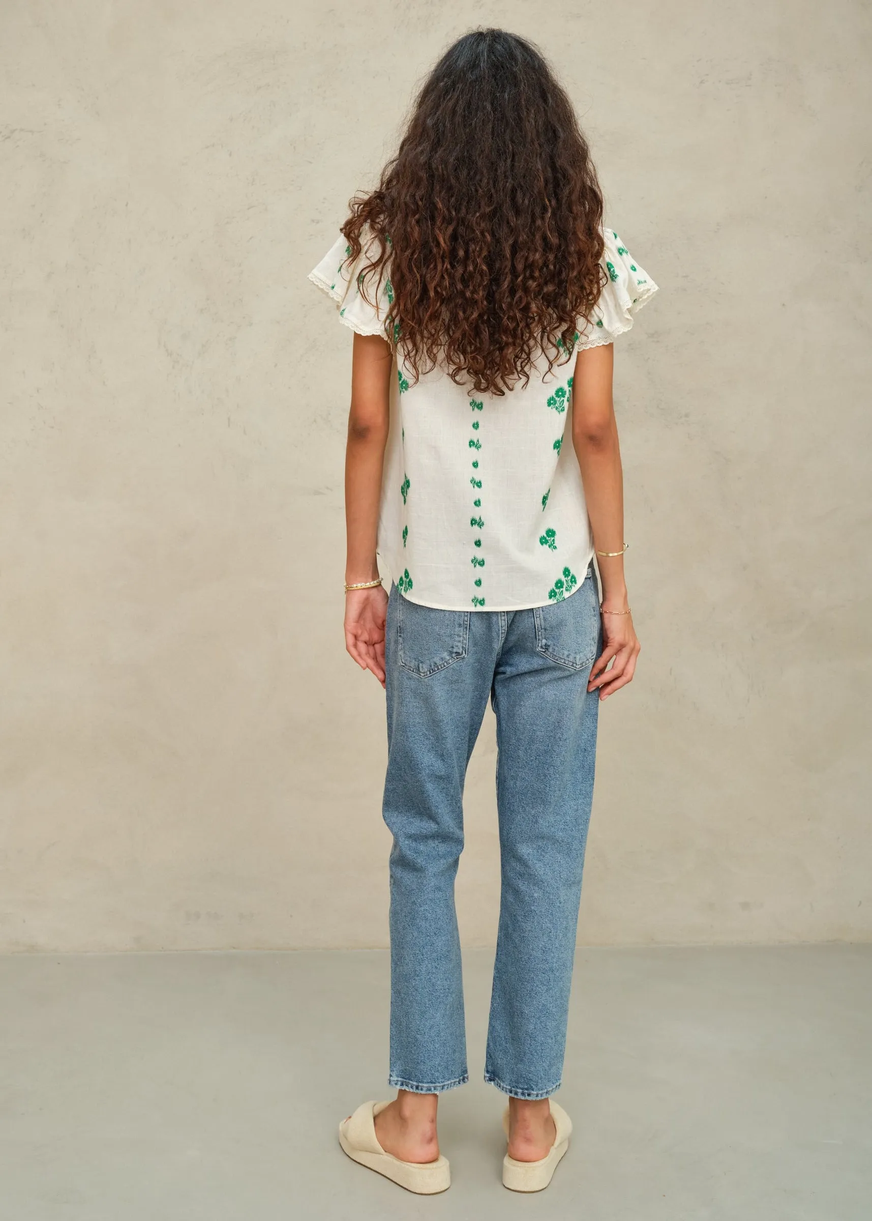 Iris Frill Short Sleeve Top - Green sold by M.A.B.E. product image thumbnail 3