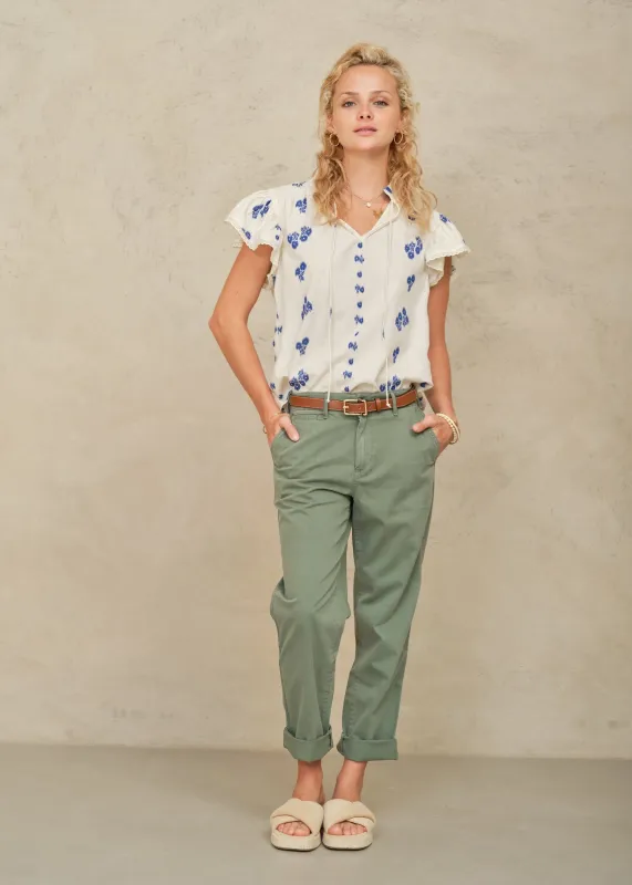 Iris Frill Short Sleeve Top - Blue made by M.A.B.E.