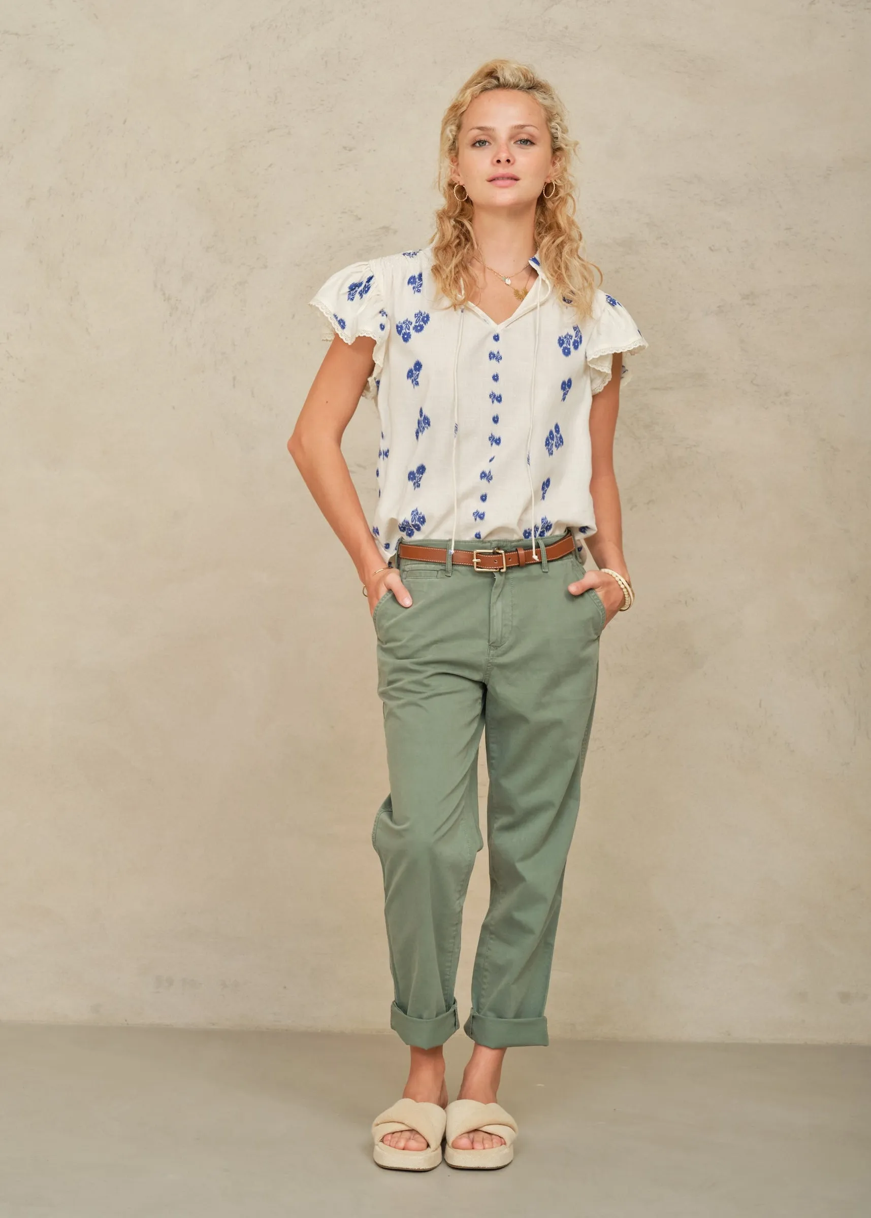 Iris Frill Short Sleeve Top - Blue sold by M.A.B.E.