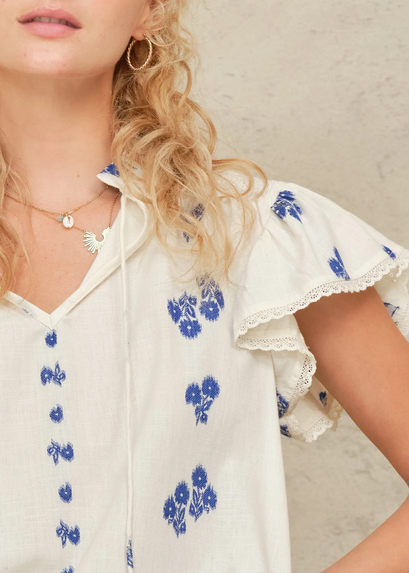 Iris Frill Short Sleeve Top - Blue sold by M.A.B.E. product image thumbnail 3