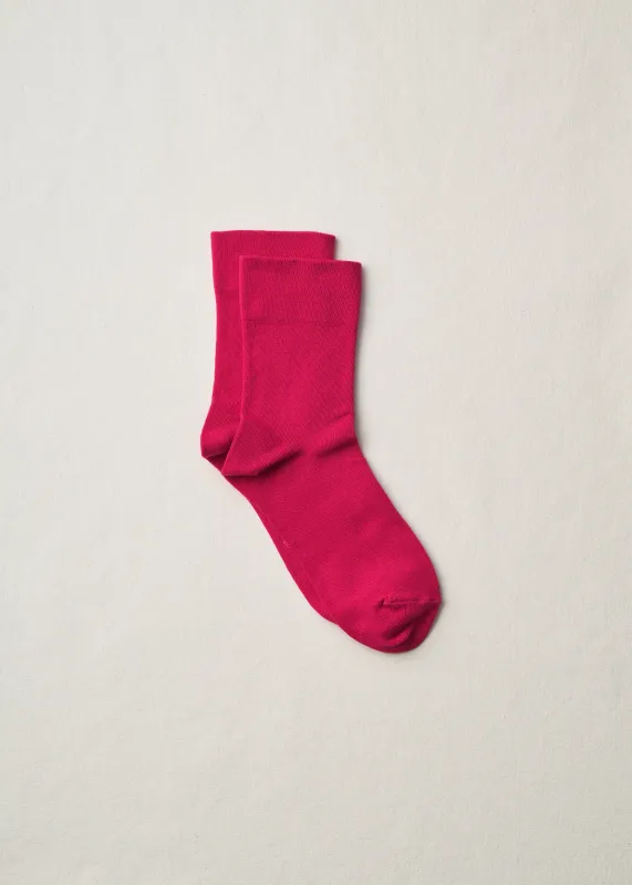 Organic Cotton Rubber Free Plain Socks｜4-1000｜Magenta made by yahae