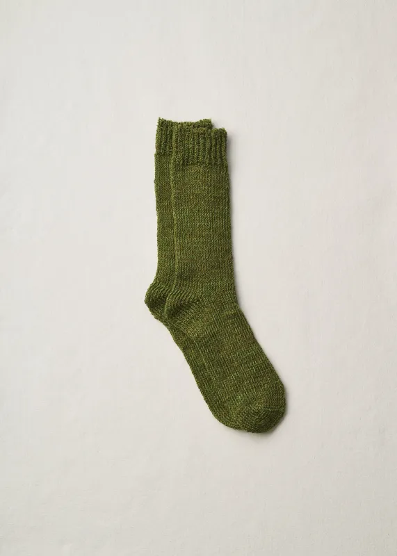 Organic Cotton Linen Low Gauge Plain Socks | 4-2002 | Green made by yahae