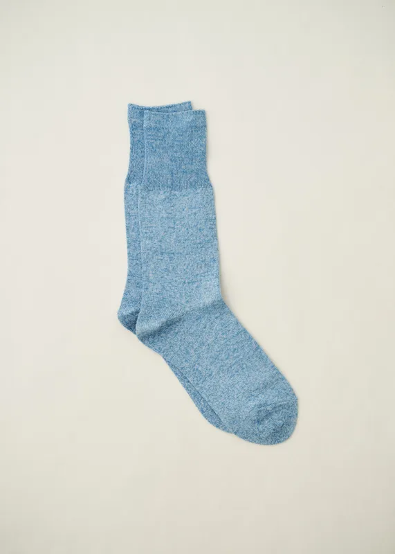 Organic Cotton Plain Socks｜7-5024 |Asagi×White made by yahae