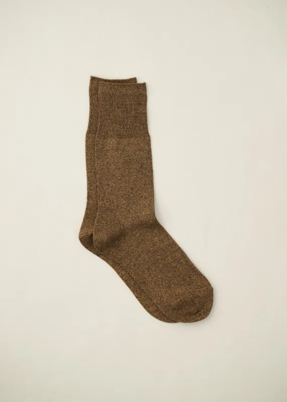 Organic Cotton Plain Socks｜7-5024 |Brown×Indigo made by yahae