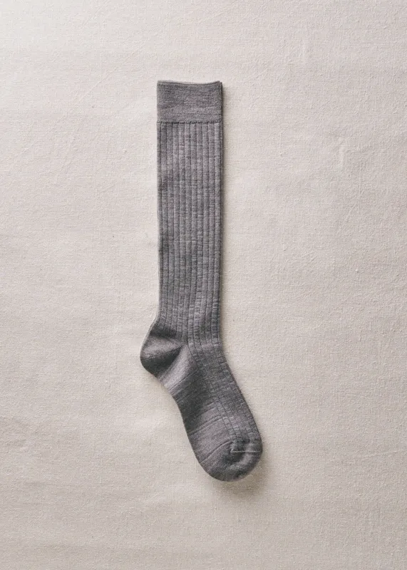 Wool Ribbed Knee Socks | 4-4020 | Grey made by yahae