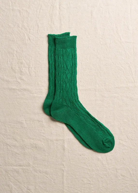 Linen Cable Pattern Socks | 4-2011 | Green made by yahae